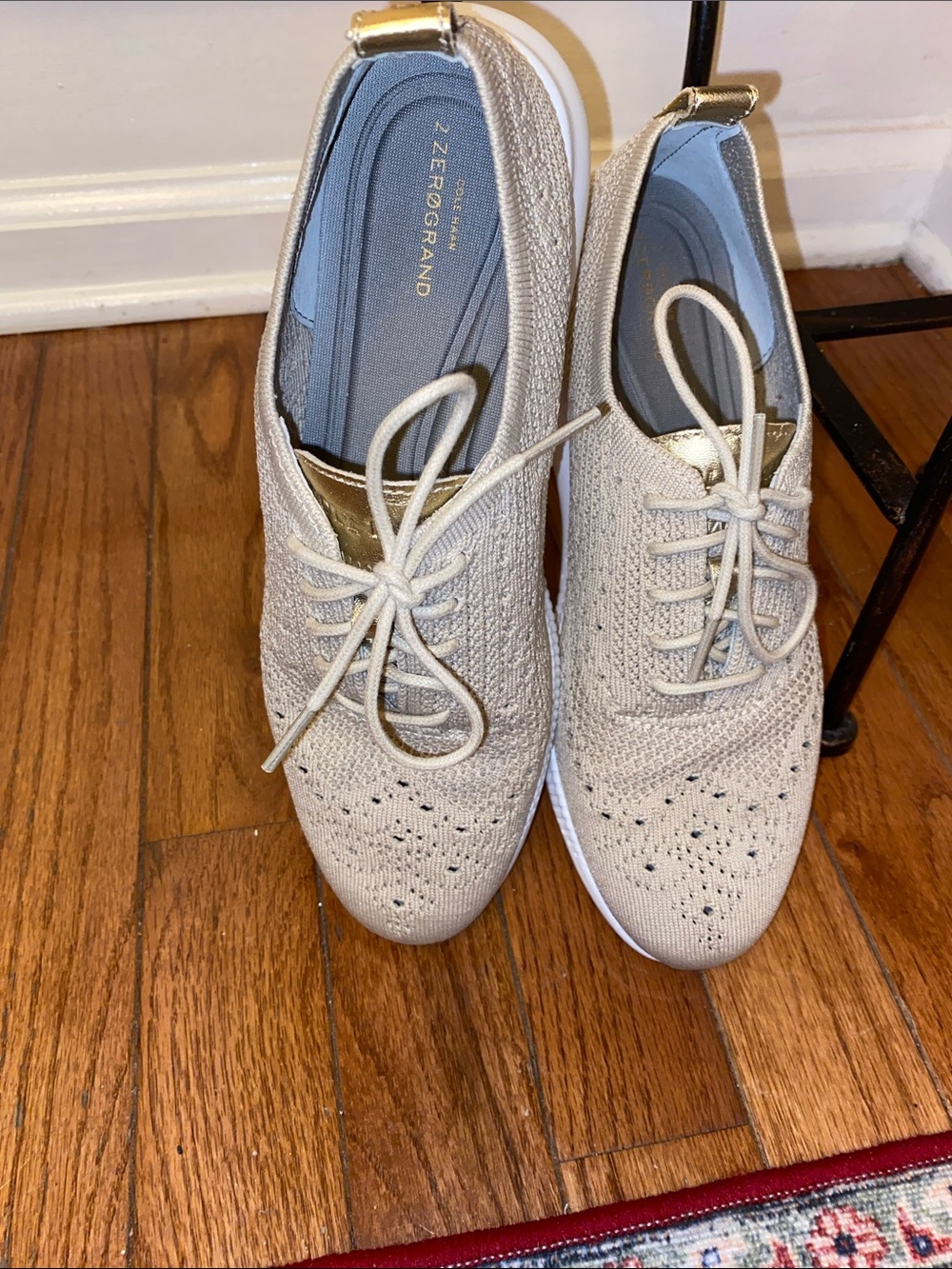 Cole Haan Knit Lace-Up Sneakers in Light Beige with Gold Accent EXCELLENT Cond.